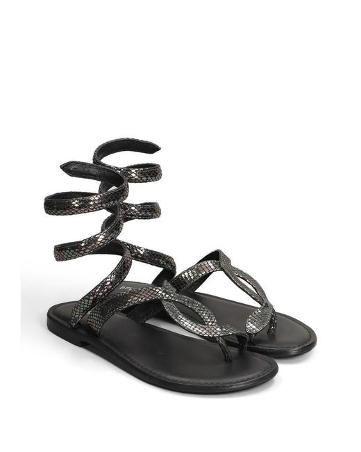 Fusion Black Snake-Effect Wrap-Around Sandals