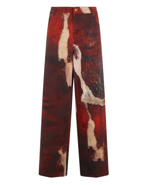 Roberto Cavalli Red Faded Dye-Effect Jeans