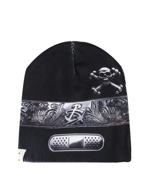 PDF CHANNEL Black Tied-Bandana Printed Beanie for men