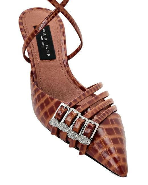 Philipp Plein 55 Mm Pumps Met Krokodillen-Reliëf En Gesp in het Brown