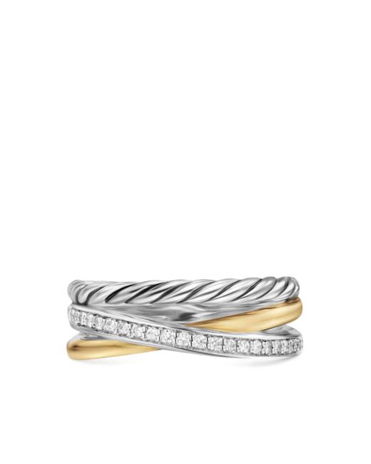 David Yurman White 18Kt Crossover Three Row Diamond Ring (7Mm)