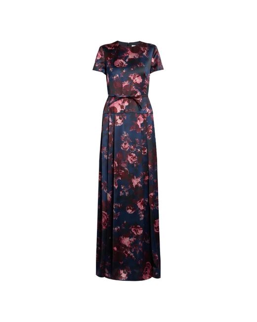 Erdem Blue Floral-Print Belted Gown