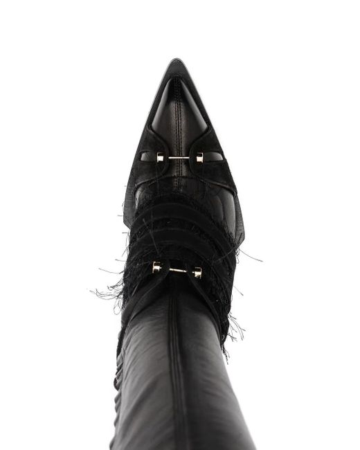 HARDOT Black Fringed-Panel Thigh Boots