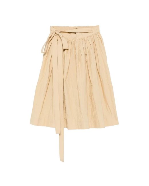 Ermanno Scervino Natural Crinkled Tie-Waist Midi Skirt