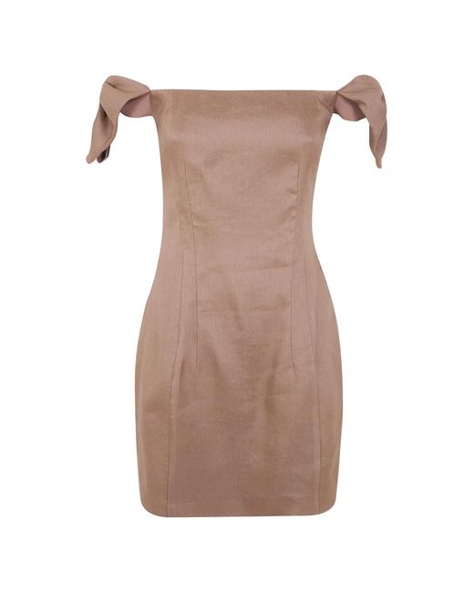 Elisabetta Franchi Brown Linen-Blend Mini Dress