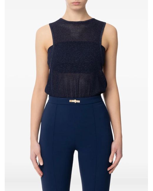 Elisabetta Franchi Blue Mesh-Knit Top