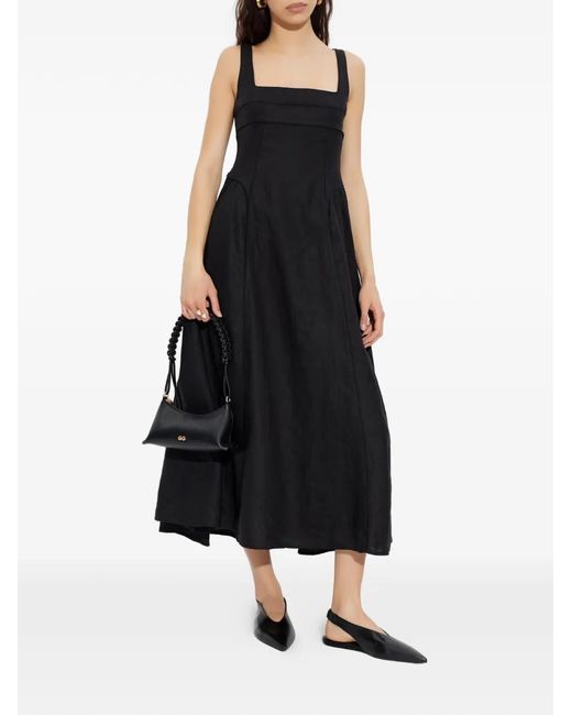 Cult Gaia Black Buckle Square-Neck Midi Dress