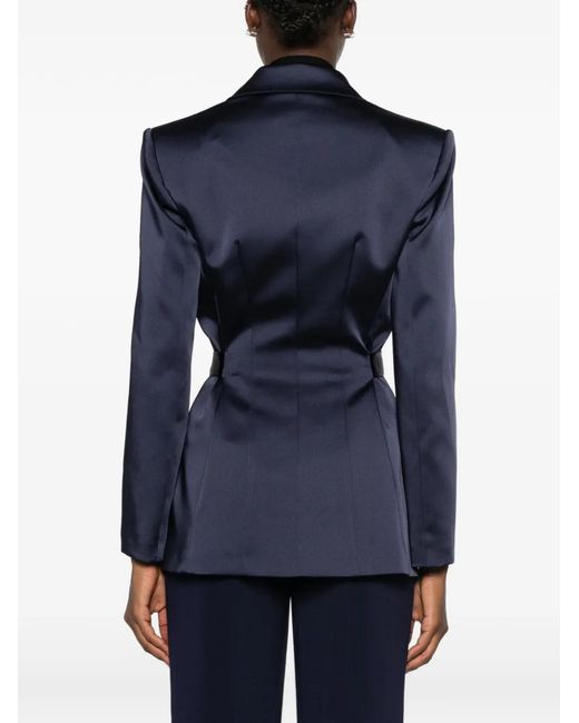 Elisabetta Franchi Blue Satin-Finish Belted Blazer