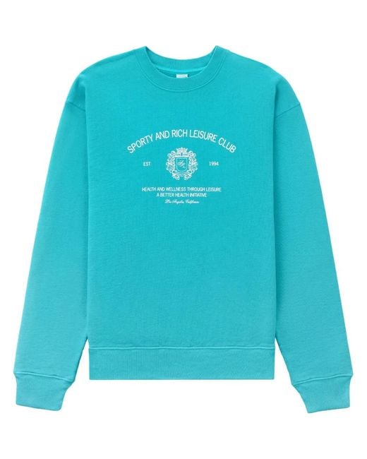 Sporty & Rich Blue Slogan-Print Crew-Neck Sweatshirt