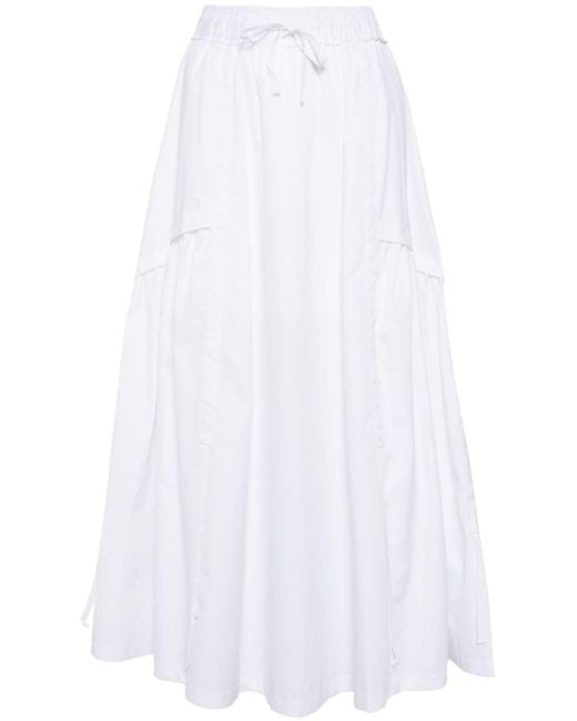 Isabel Benenato White Drawstring-waist Cotton Midi Skirt