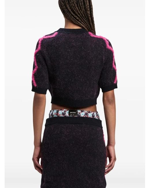 Palm Angels Pink Monogram Argyle-Pattern Crop Top