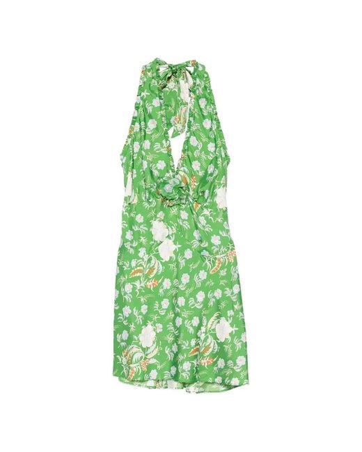Doen Green Mazarin Floral-Print Silk Mini Dress