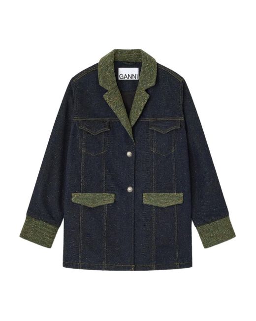Ganni Blue Contrast Trim Oversized Blazer