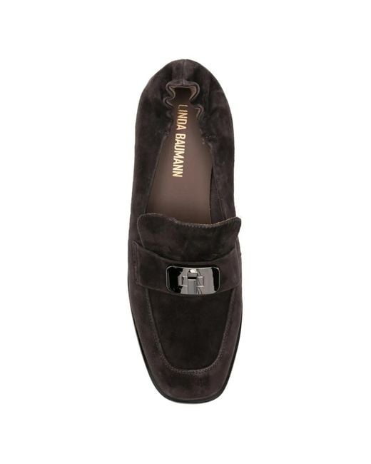 Linda Baumann Black Buckle-Detail Elasticated-Heel Loafers