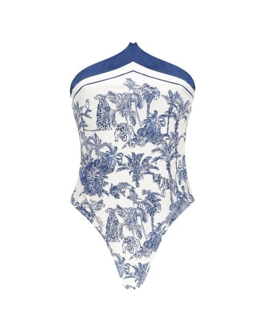 Mc2 Saint Barth Blue Meryem Animal-Print Halterneck Swimsuit