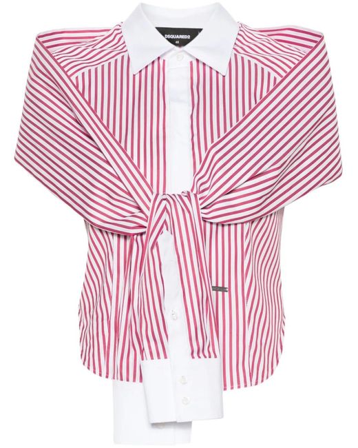 DSquared² Pink Knotted-Sleeves Striped Shirt