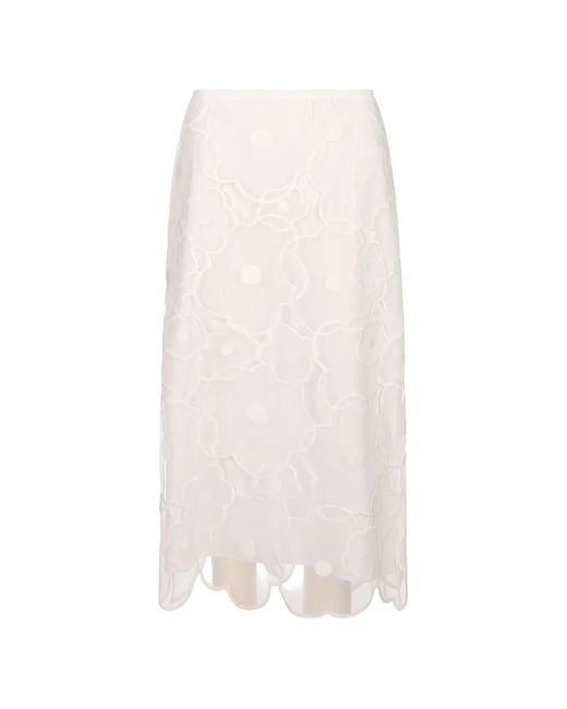 MEIMEIJ White Floral-Embroidered Straight Midi Skirt