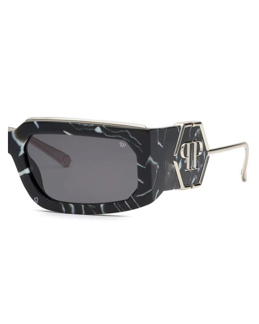 Philipp Plein Gray Rose Venus Rectangle-Frame Sunglasses