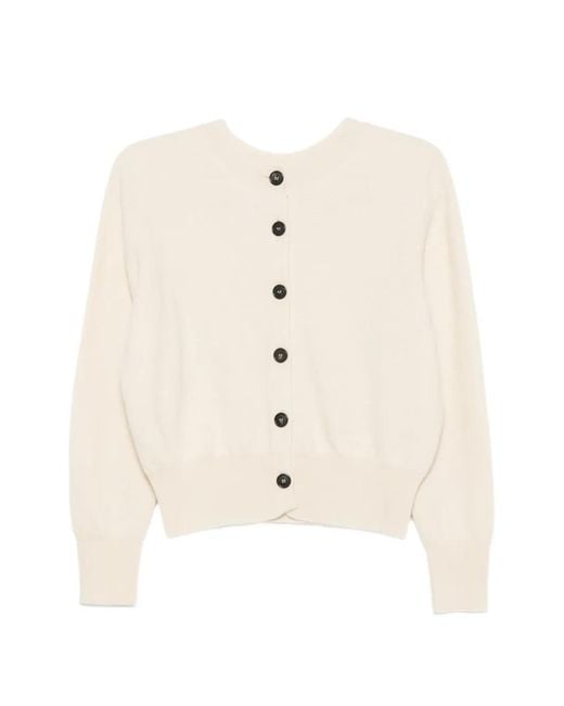 Grifoni Natural Button-Up Crew-Neck Cardigan