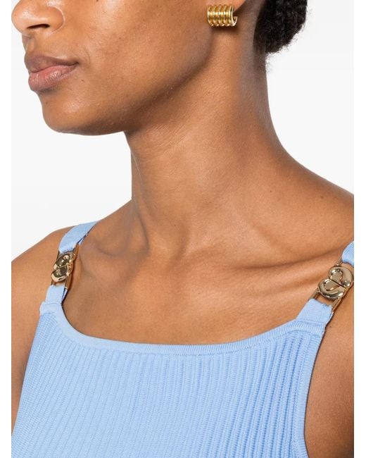 Maje Blue Ribbed-Knit Buckled-Strap Mini Dress