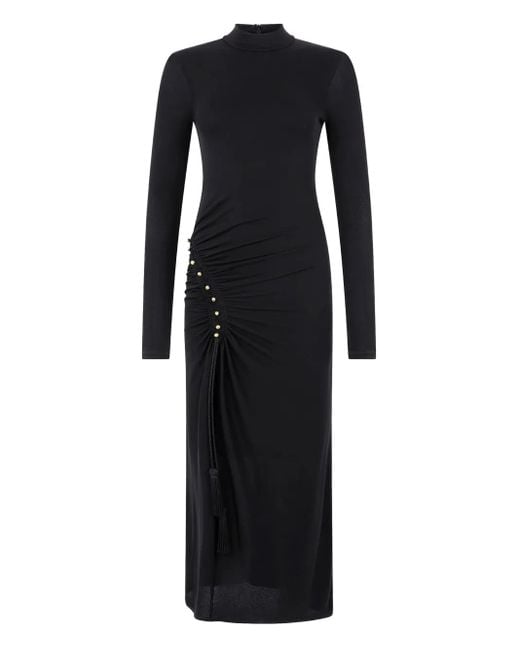 Roberto Cavalli Black Gathered-Detail High-Neck Midi Dress