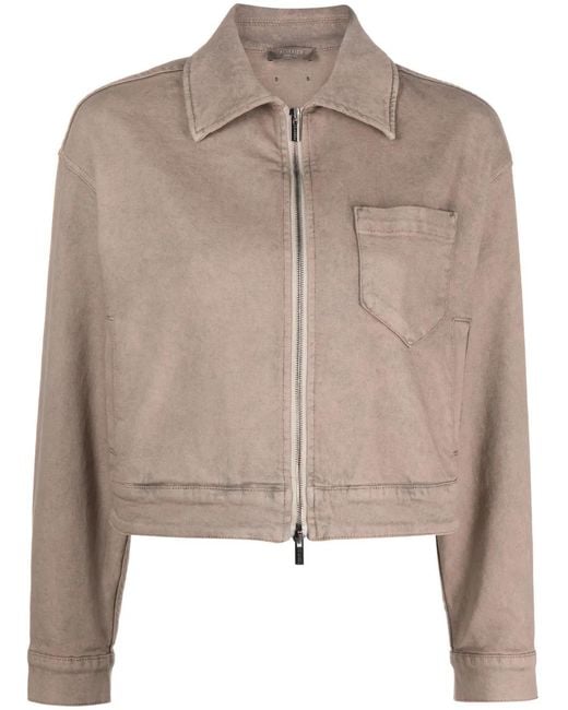Peserico Brown Cropped Zip-Up Denim Jacket