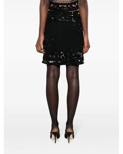 Alberta Ferretti Black Ricamato Tulle Beaded Miniskirt