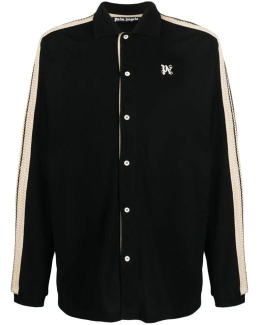 Palm Angels Black Monogram Cotton Track Shirt for men