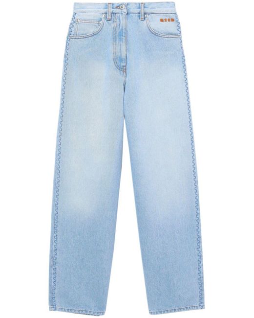 MSGM Blue Logo-embroidered Mid-rise Jeans