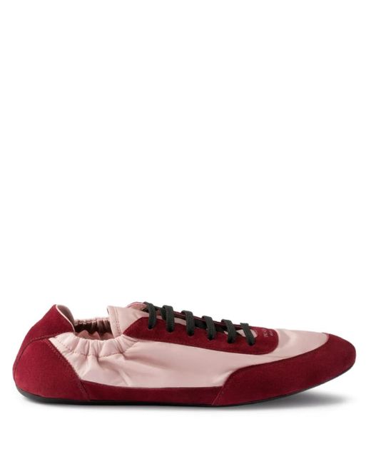 Prada Red Suede-Panel Lace-Up Sneakers