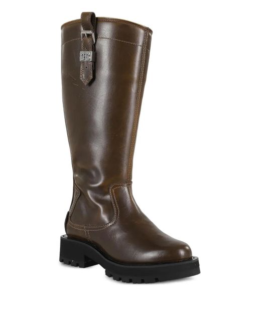 Ganni Brown Studs High Boot Crinkle