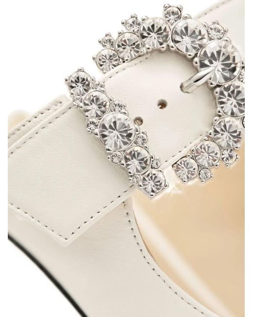 JIMMY CHOO Cheriミュール ビジューバックル Jimmy Choo 85Mm Cherisi Crystal-Buckle Mules in White | Lyst UK