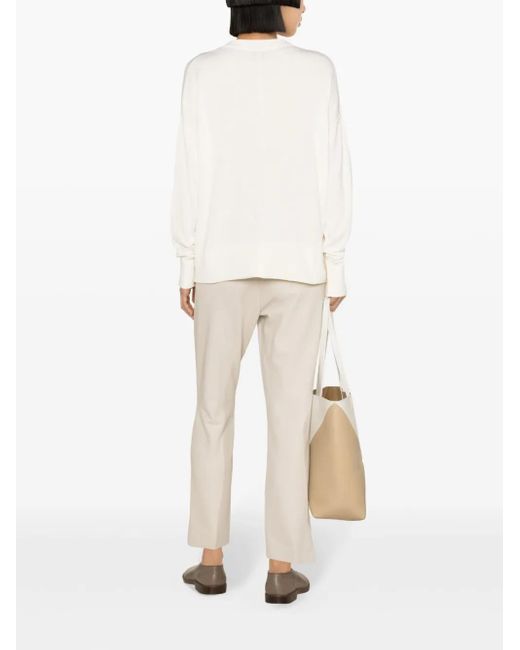 Boss White V-Neck Ribbed-Knit Cardigan