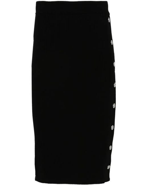 Pinko Black Ribbed Wool Refrigerazione Midi Skirt With Buttons