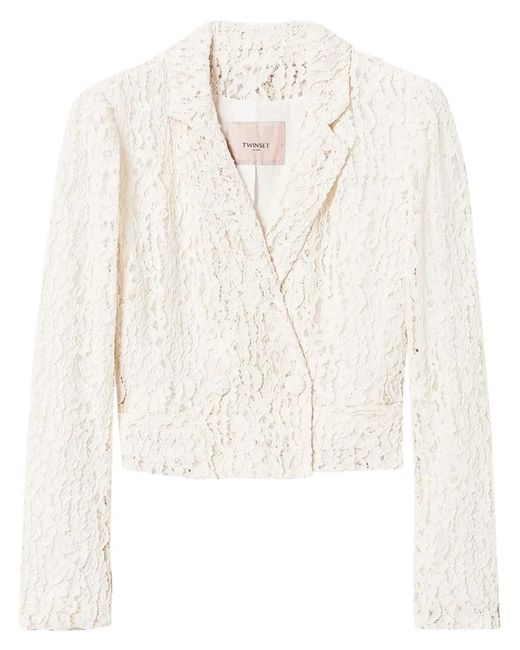 Twinset White Lace-Panel Blazer