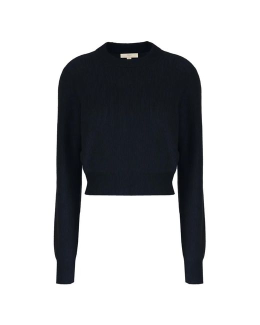 Malo Blue Ribbed Cropped Sweater