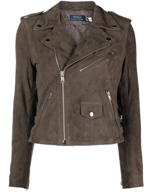Polo Ralph Lauren Suede Asymmetric Zip-fastening Biker Jacket in Grey ...