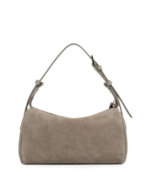 Lancaster Gray Small Suede-Effect Adjustable-Strap Shoulder Bag