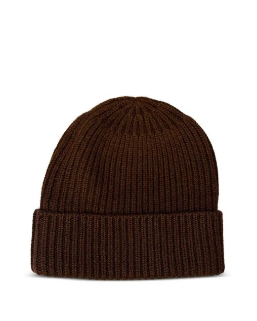 EMERSON RENALDI Brown Ribbed Beanie Hat
