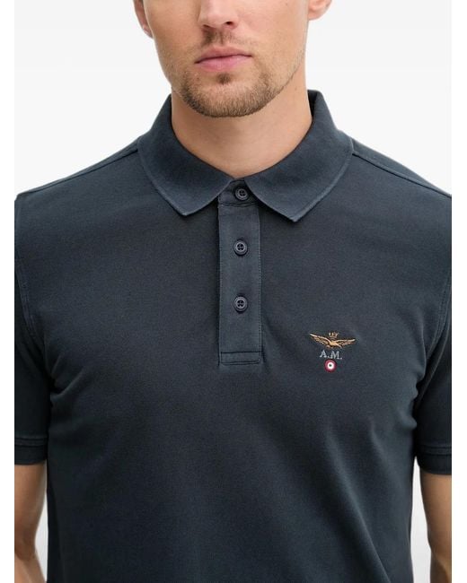 Aeronautica Militare Blue Logo-Embroidered Piqué Polo Shirt for men