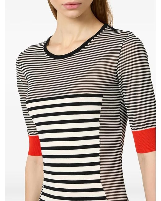 Elisabetta Franchi White Knit Fabric Dress With A Mix Of Stripes