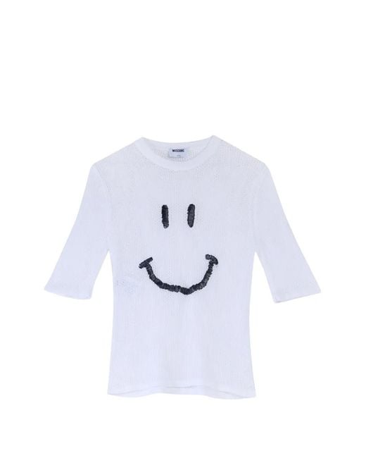 Moschino White Smiley Mesh T-Shirt