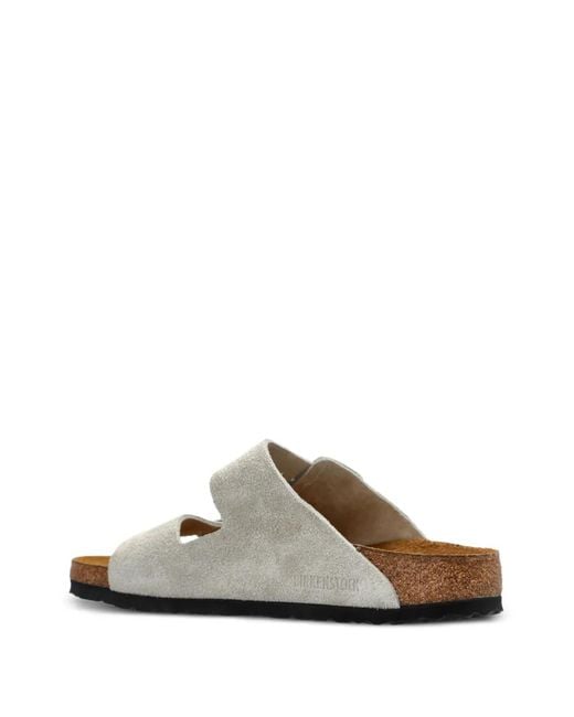 Birkenstock White Arizona Buckle Suede Sandals