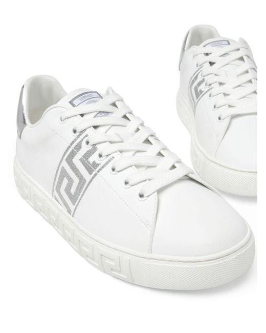 Versace White Greca Embroidered Sneakers for men