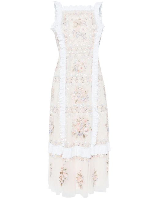Needle & Thread White Blossom Bib Embroidered Dress
