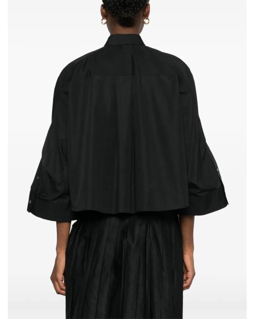 sacai ストライプ クロップドシャツ Sacai ストライプ クロップドブラウス | ブルー | FARFETCH JP