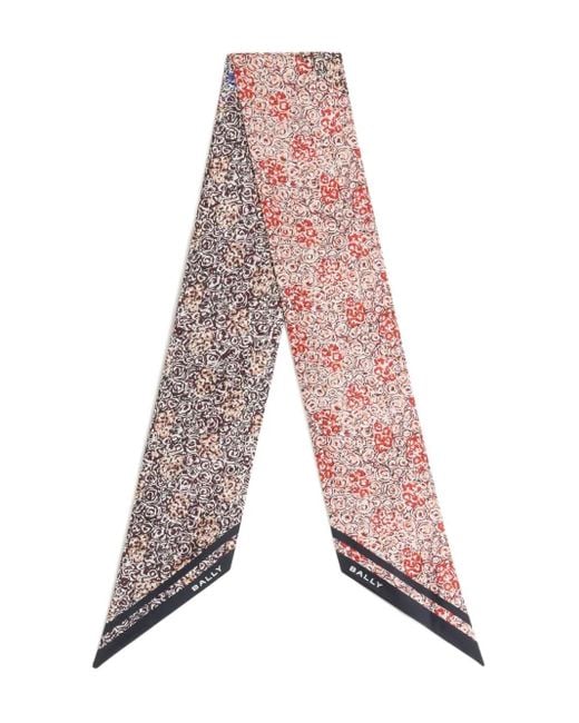 Bally White Floral-Print Silk Neck Bow
