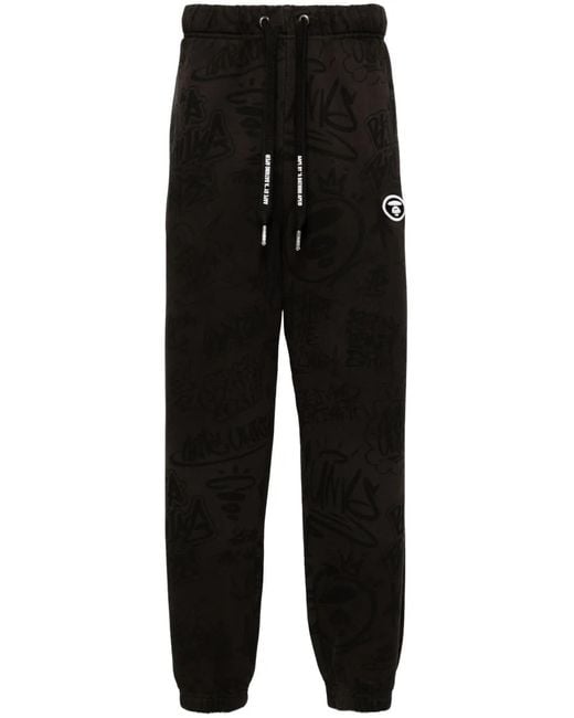 Aape By A Bathing Ape Black Graphic-Print Drawstring Track Pants for men