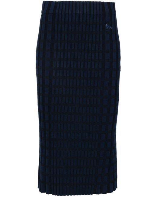 Maison Kitsuné Blue Checked Knitted Skirt