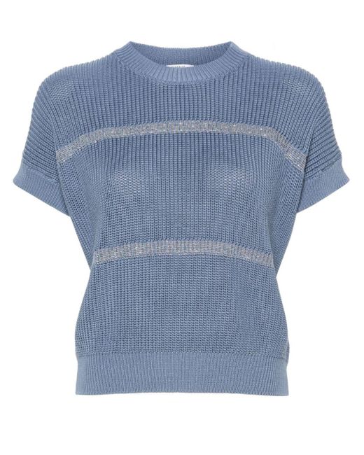 Peserico Blue Striped Ribbed-knit Jumper